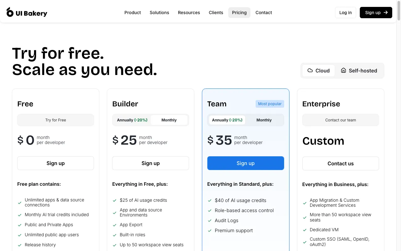 AI App Generator — pricing page