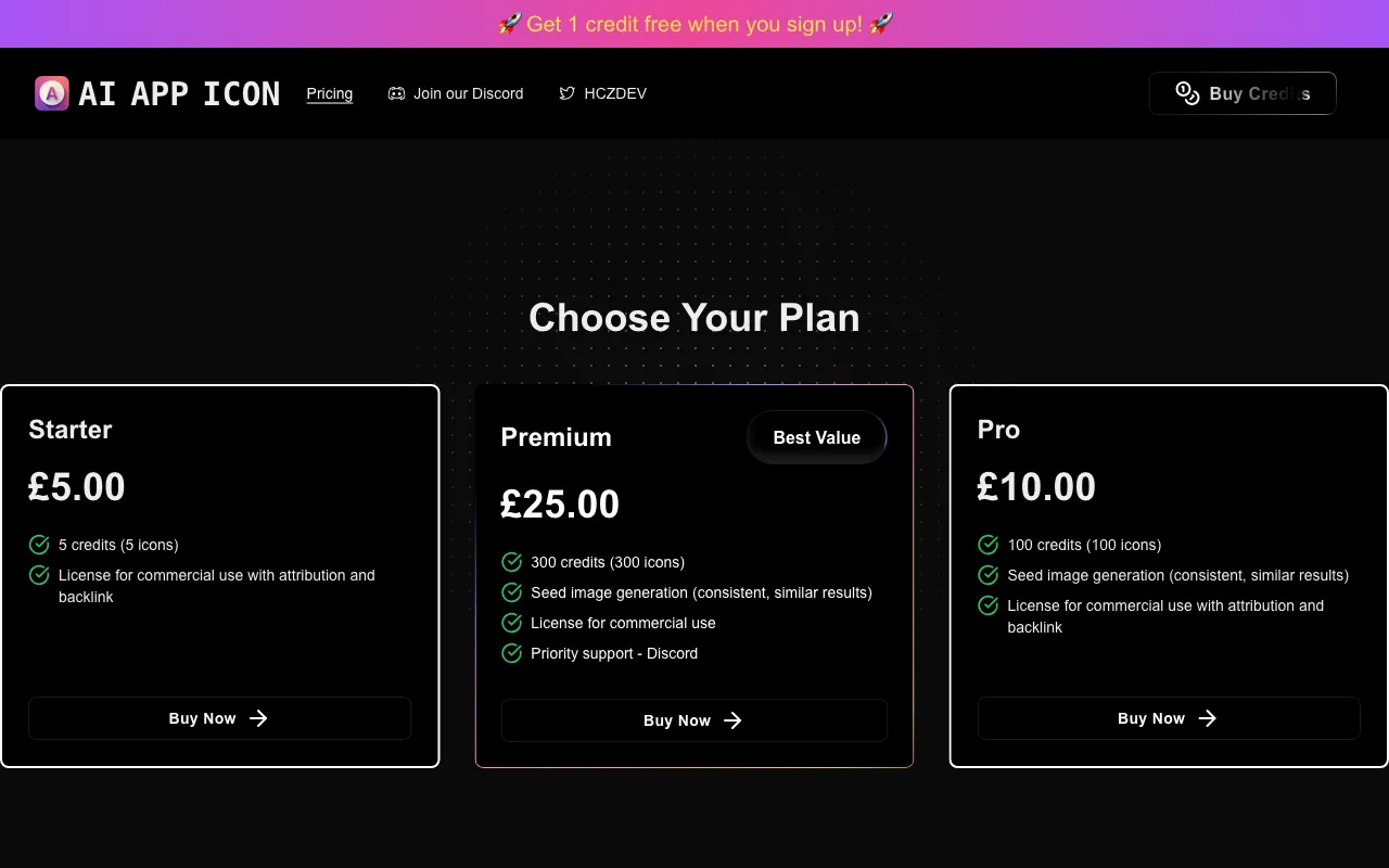 AI App Icon — pricing page