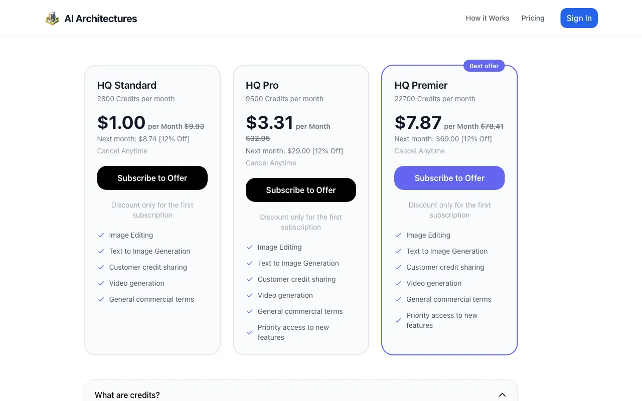 AI Architectures — pricing page