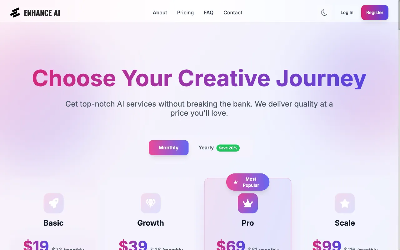 AI Art Generator by Enhance AI — pricing page