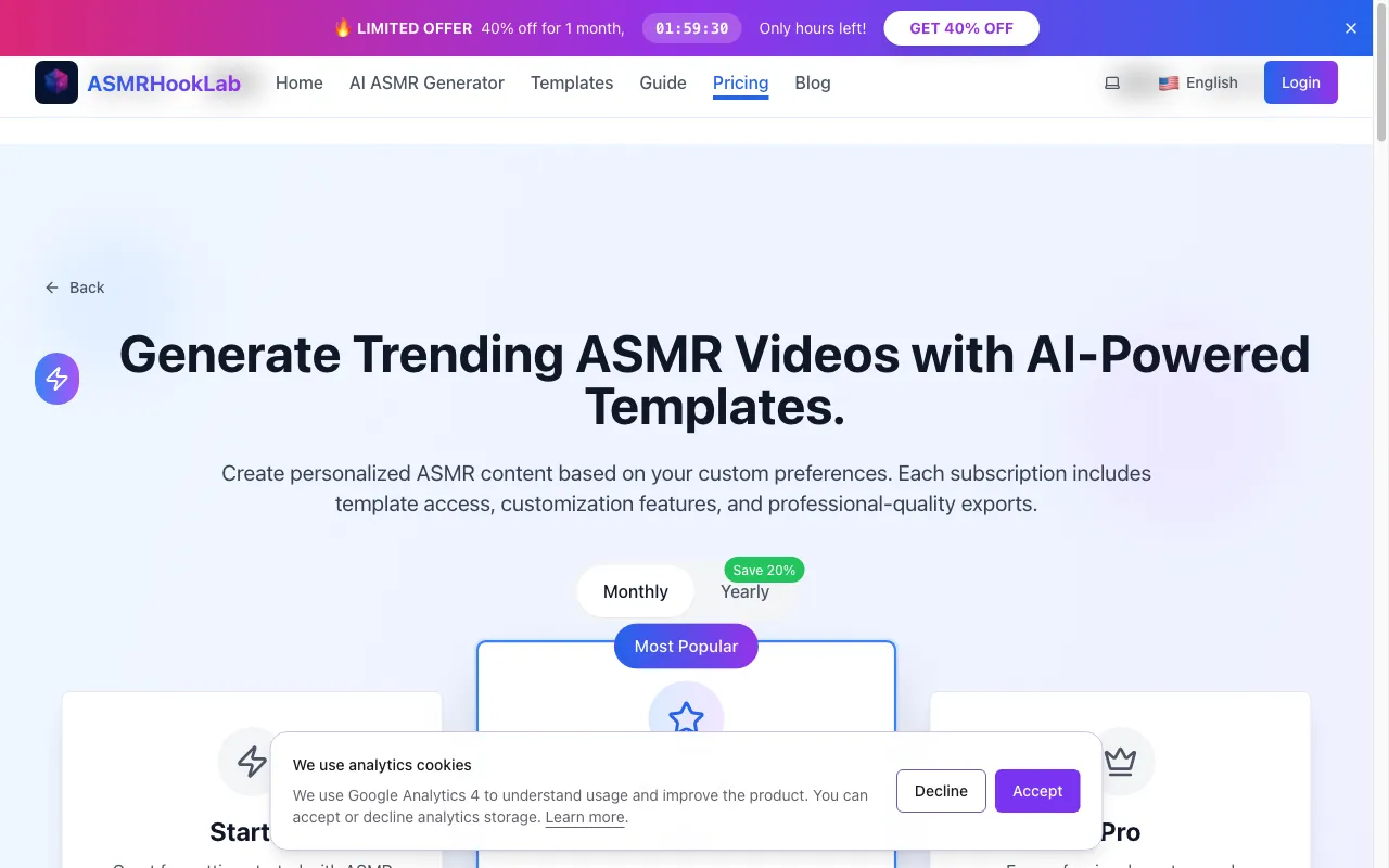 ai-asmr.co — pricing page