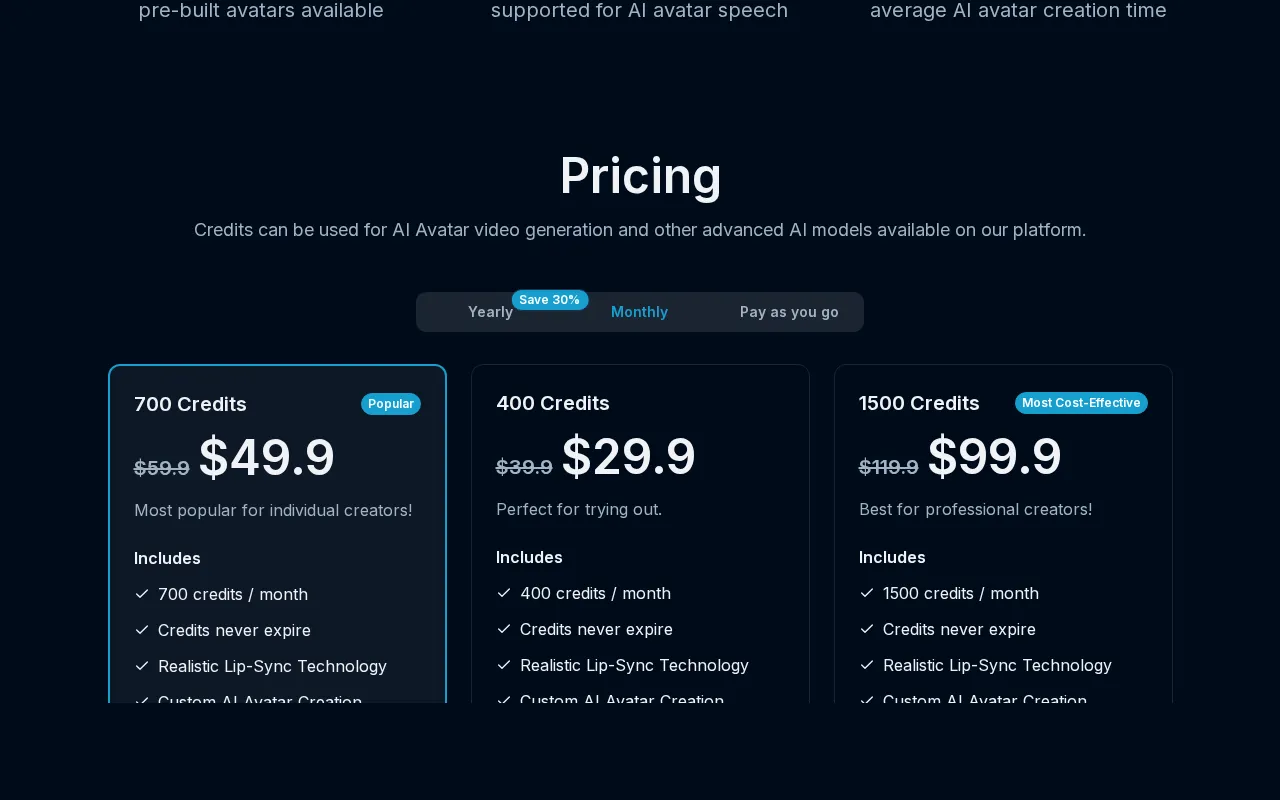 AI Avatar Art — pricing page