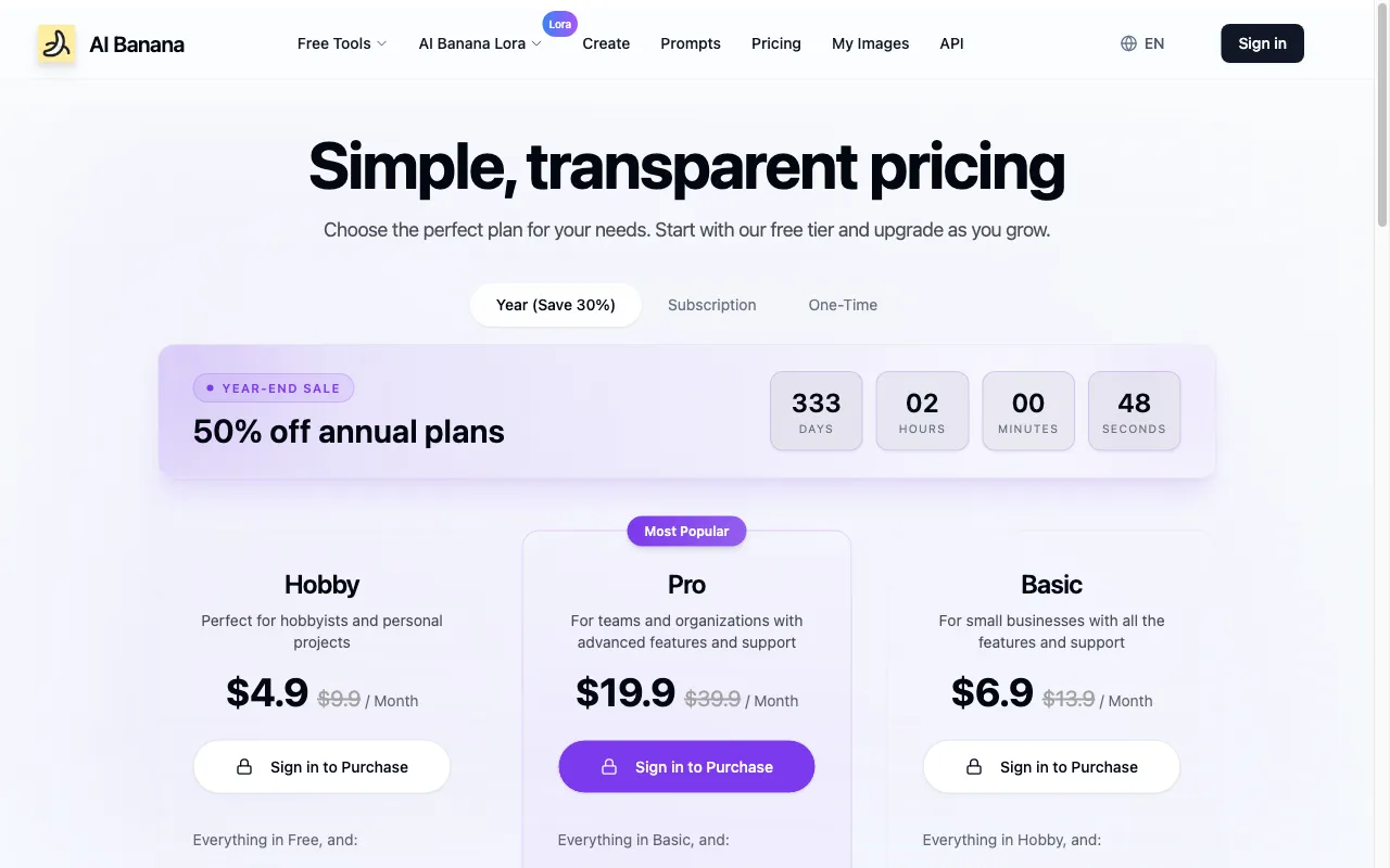 AI Banana — pricing page