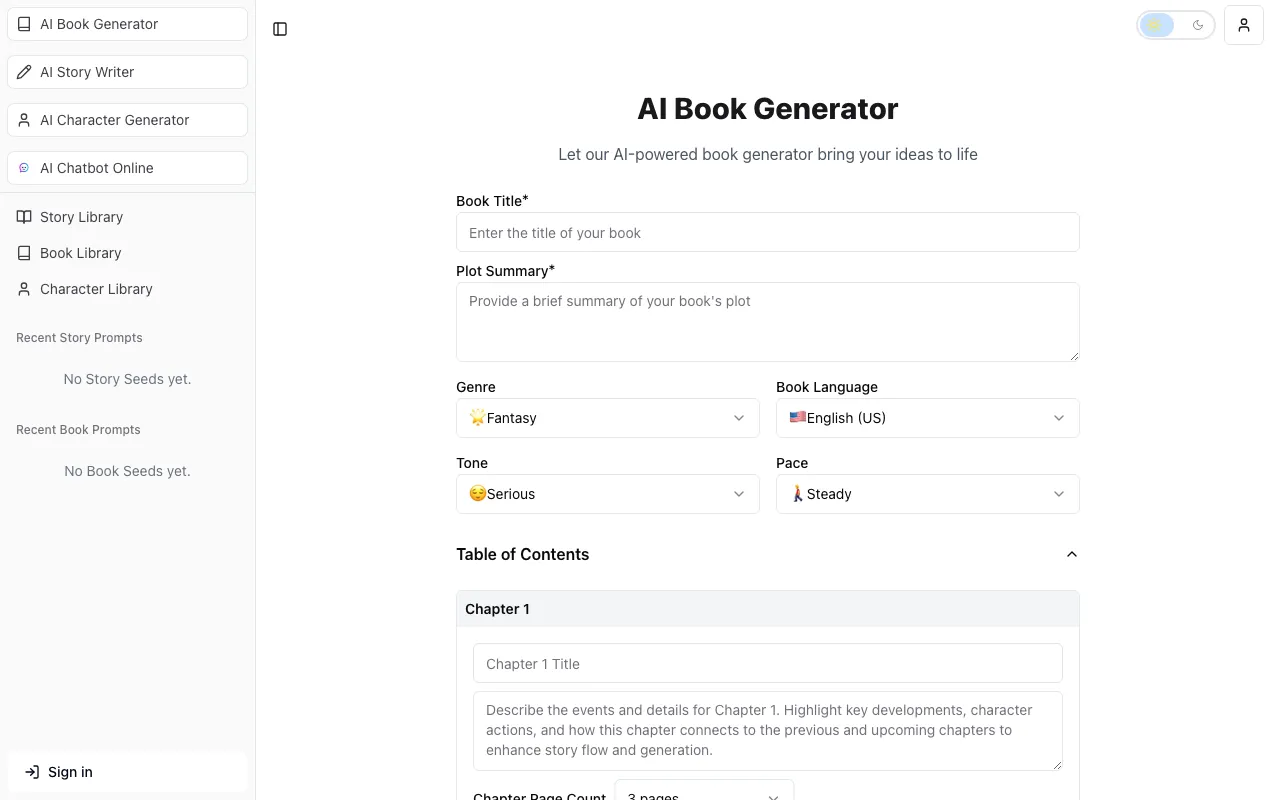 AI Book Generator — preview screenshot