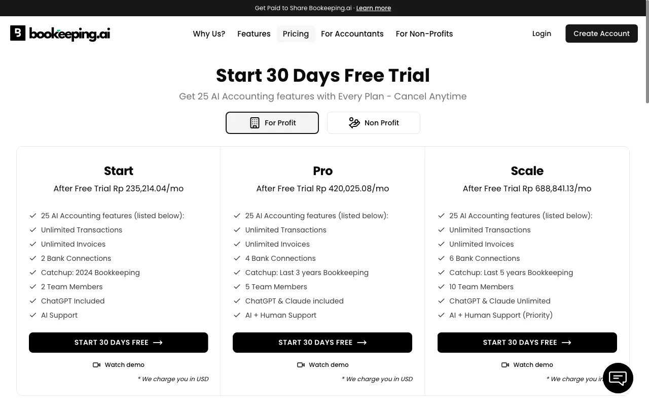 bookeeping.ai — pricing page