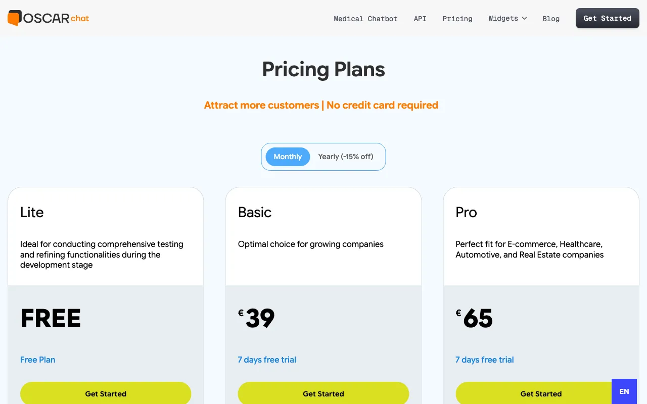 Oscar Chat — pricing page