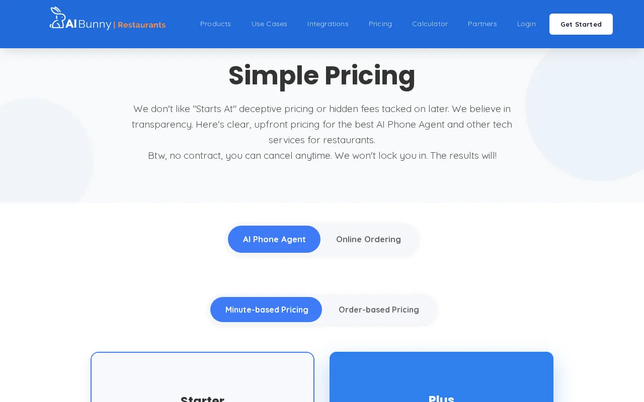 AI Bunny — pricing page