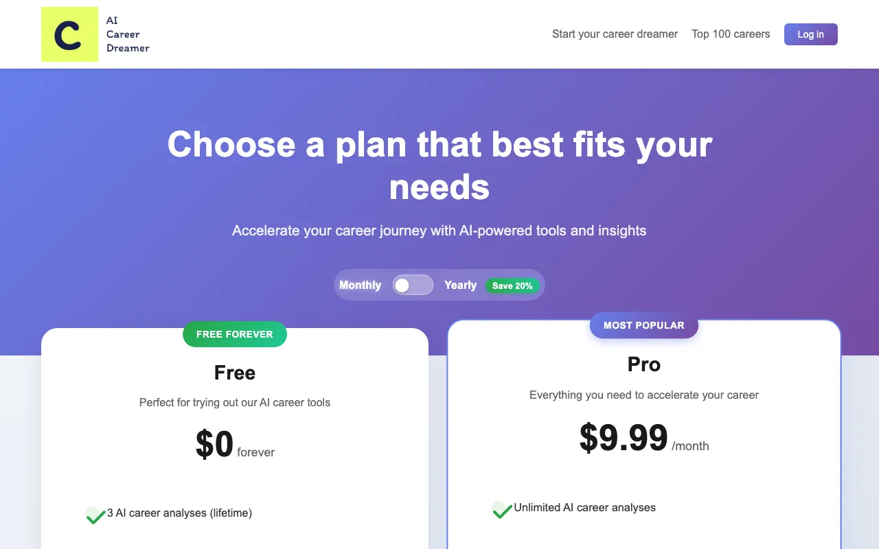 AI Career Dreamer — pricing page