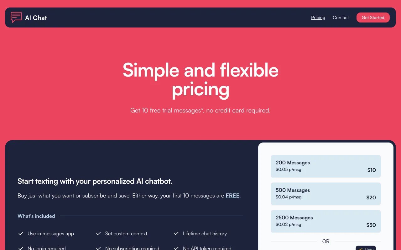 AIChatSMS — pricing page