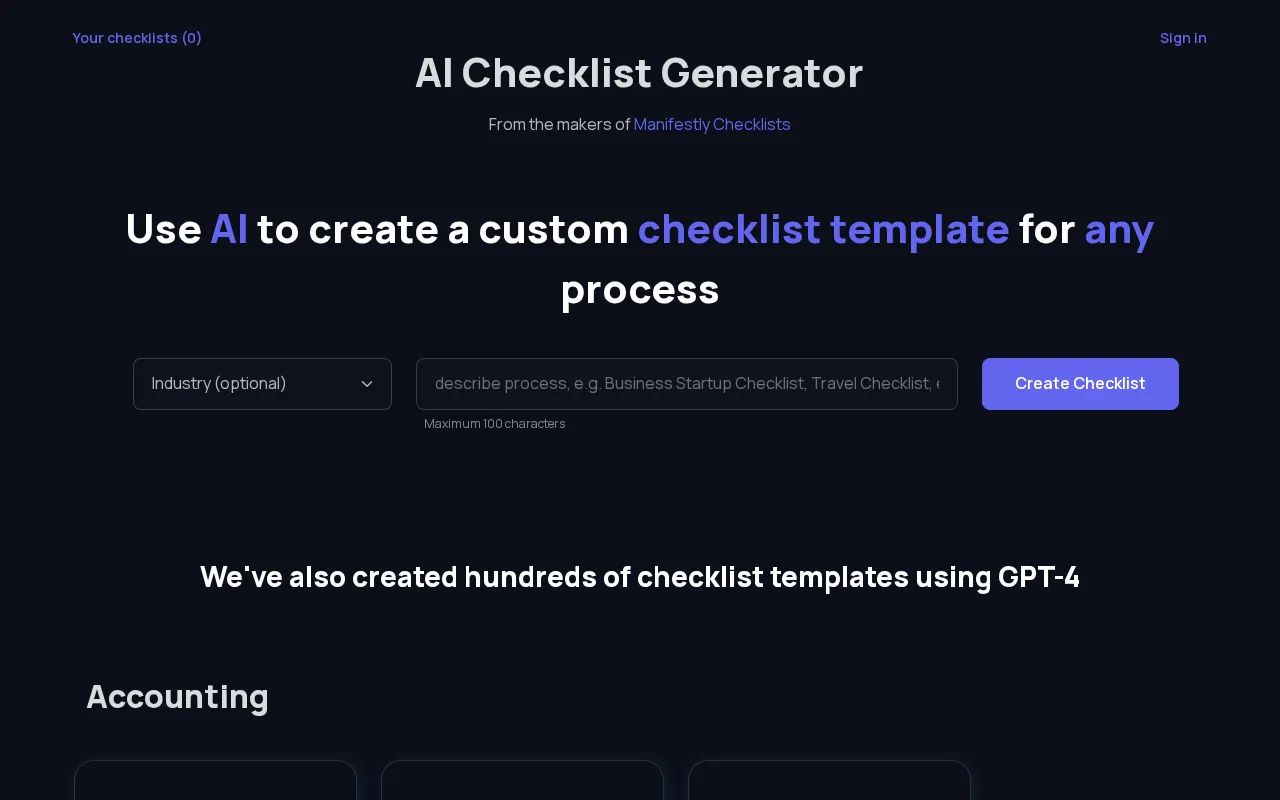 AI Checklist Generator — preview screenshot