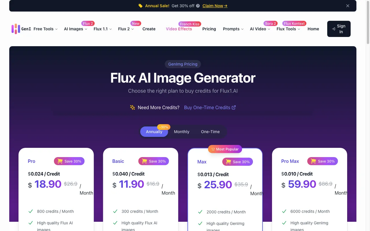 GenImg — pricing page