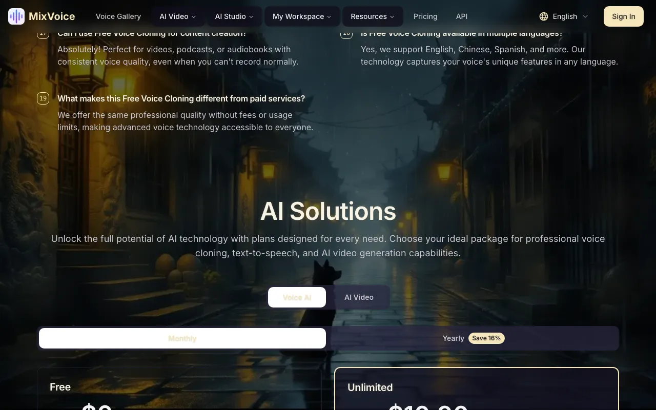 AI Clone Voice Free — pricing page