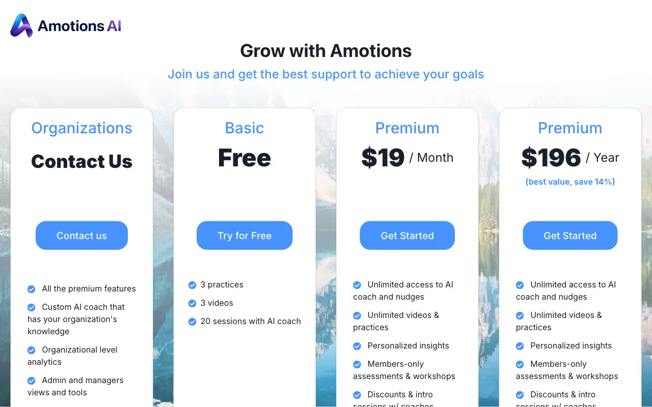 AI Coach Amotions — pricing page