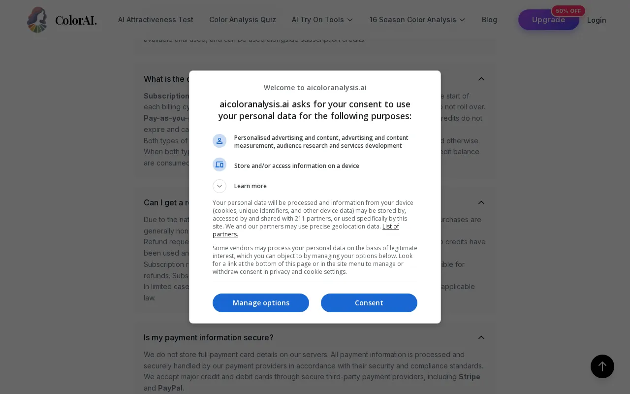 AI Color Analysis — pricing page
