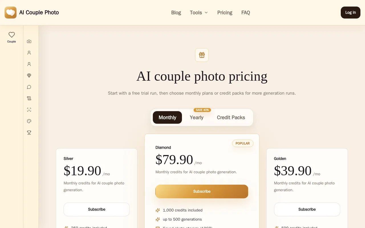AI Couple Photo — pricing page