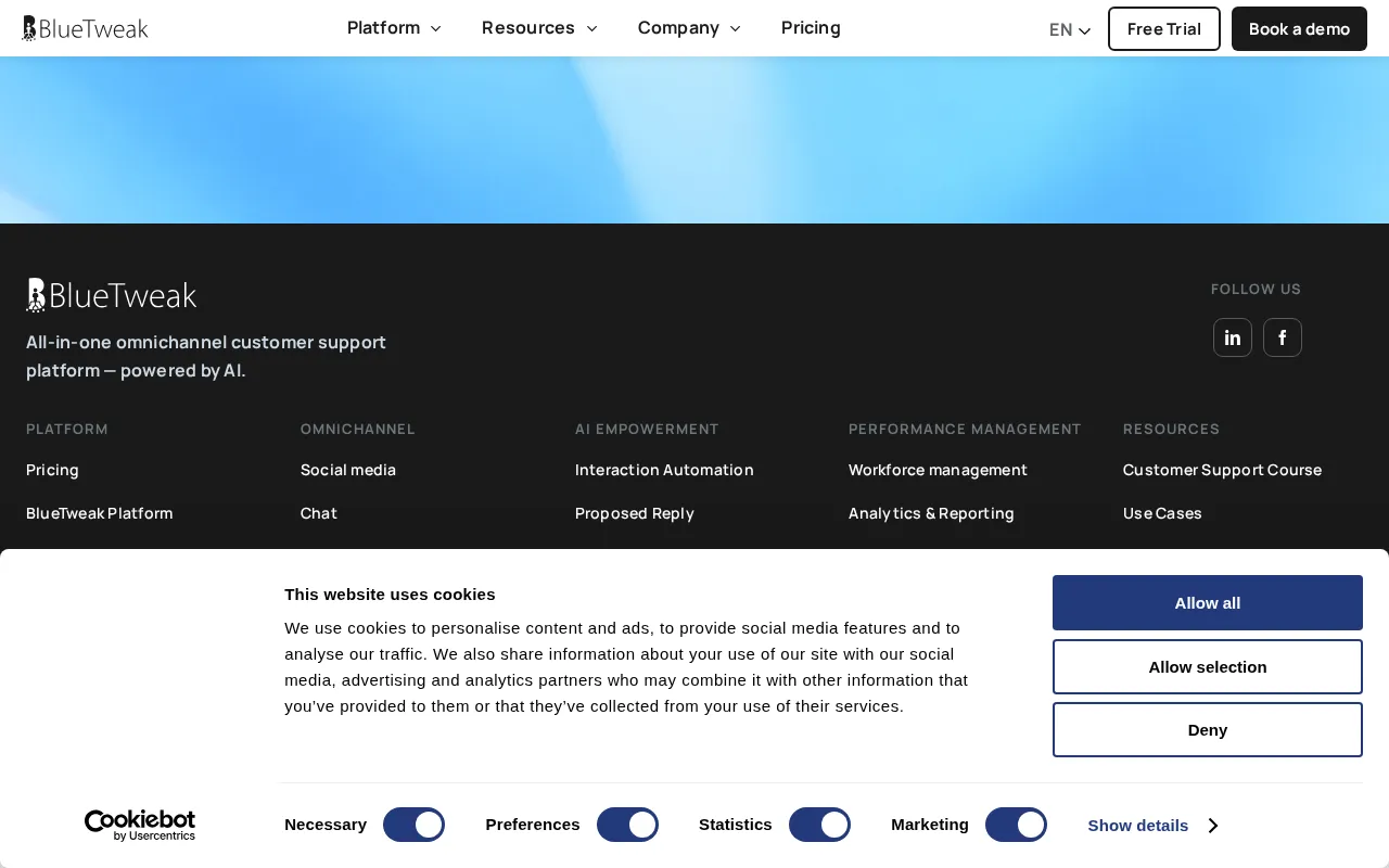AI Omnichannel Customer Support Platform by BlueTweak — preview screenshot