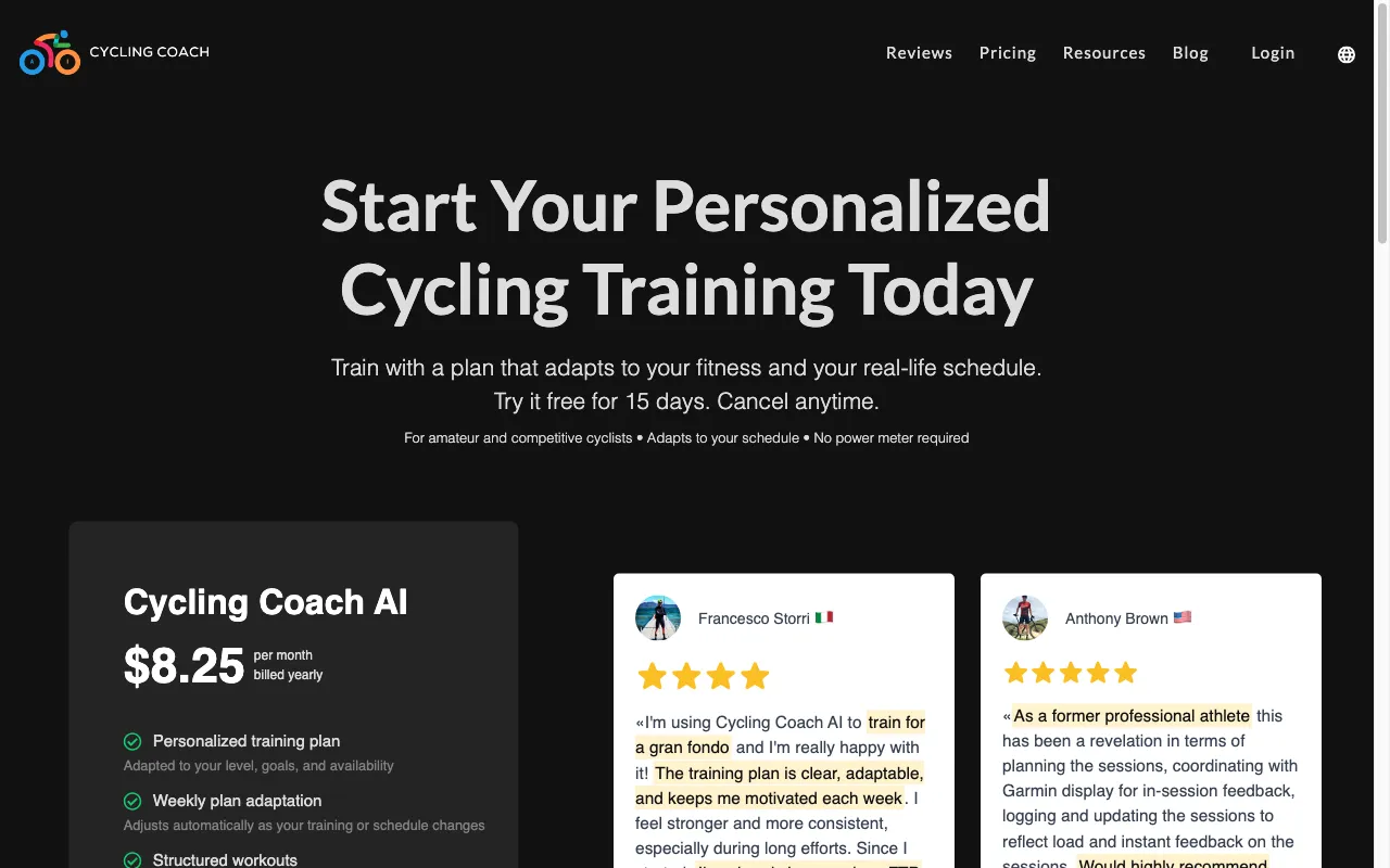 AI Cycling Coach — pricing page