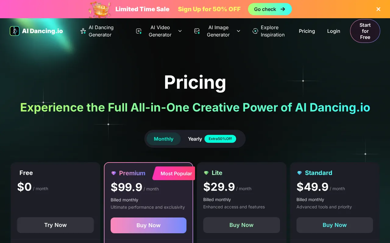 AI Dancing Generator — pricing page