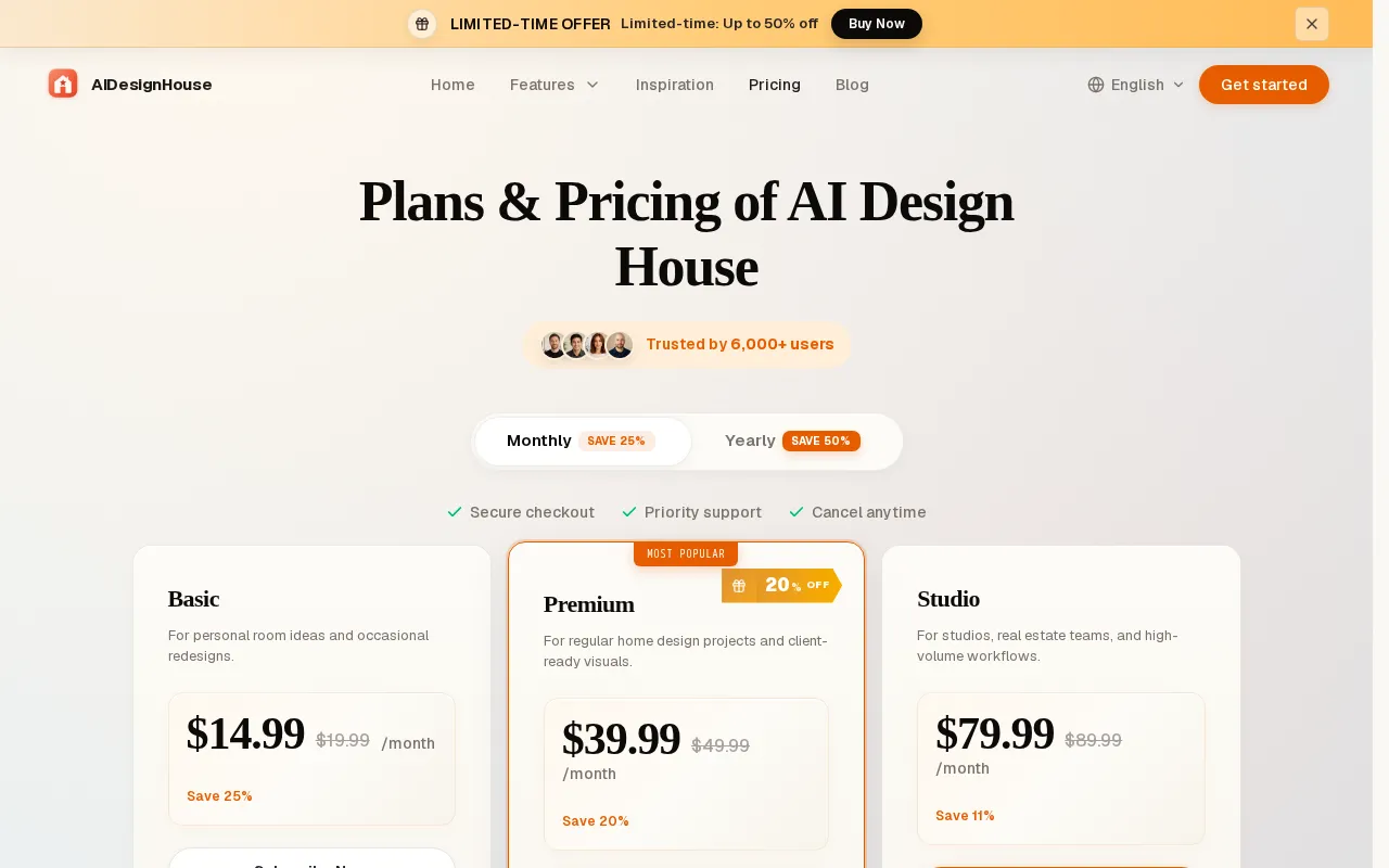 AI Design House — pricing page