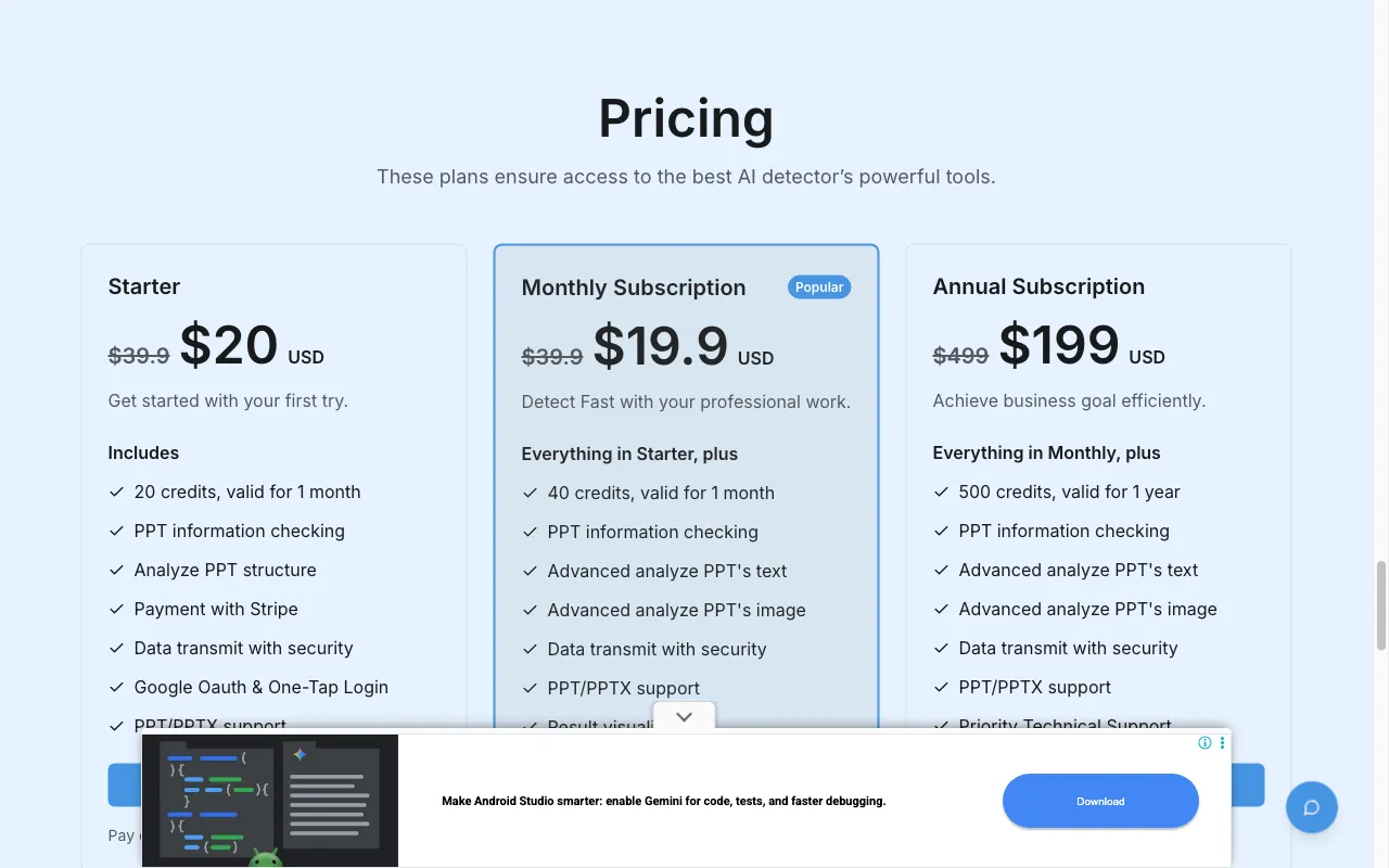PPTDetector — pricing page