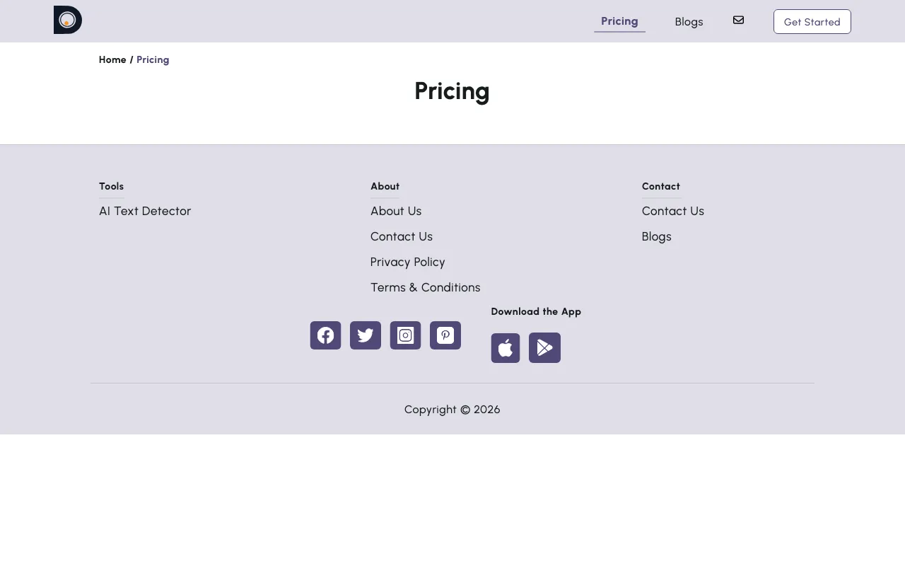 AI Detector — pricing page
