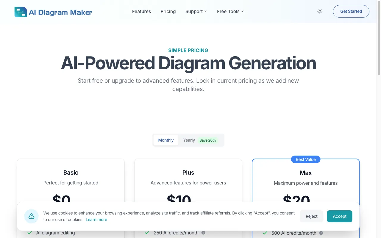AI Diagram Maker — pricing page