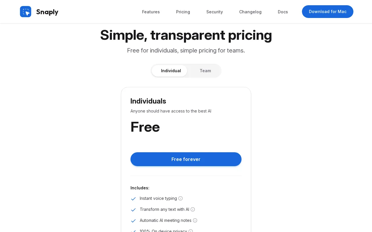Snaply — pricing page