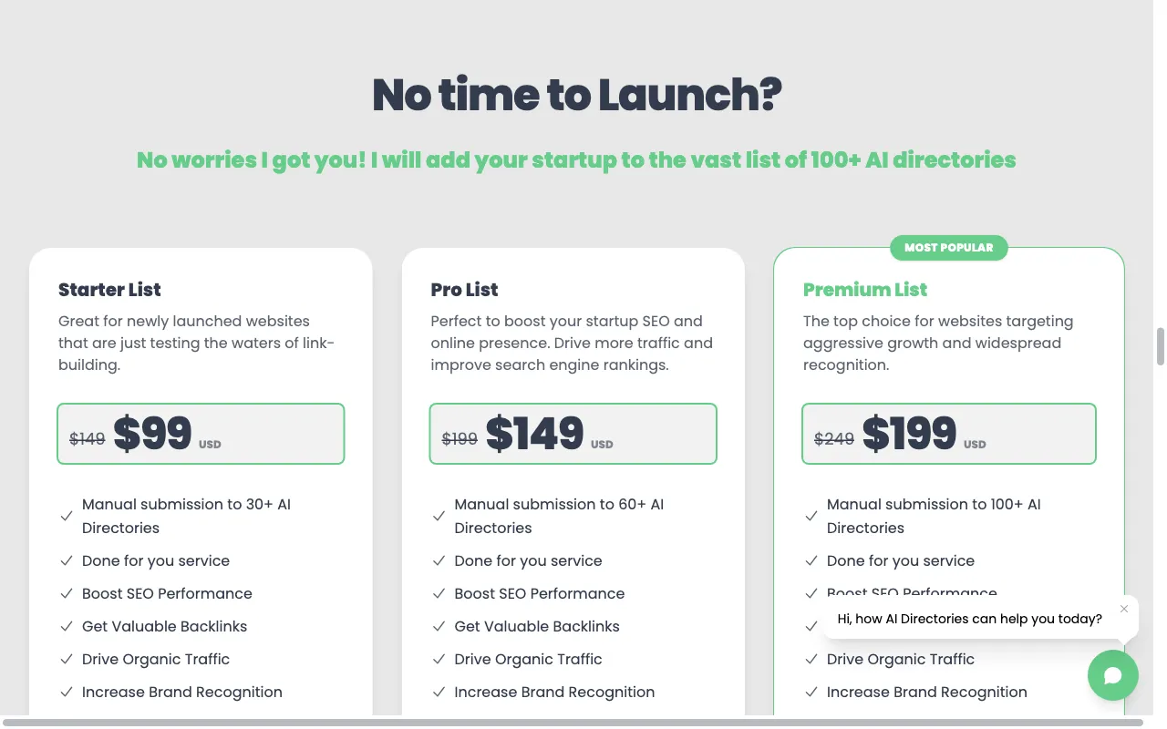 AI Directories — pricing page