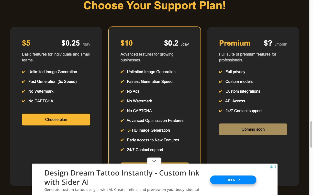 ai drawing generator — pricing page