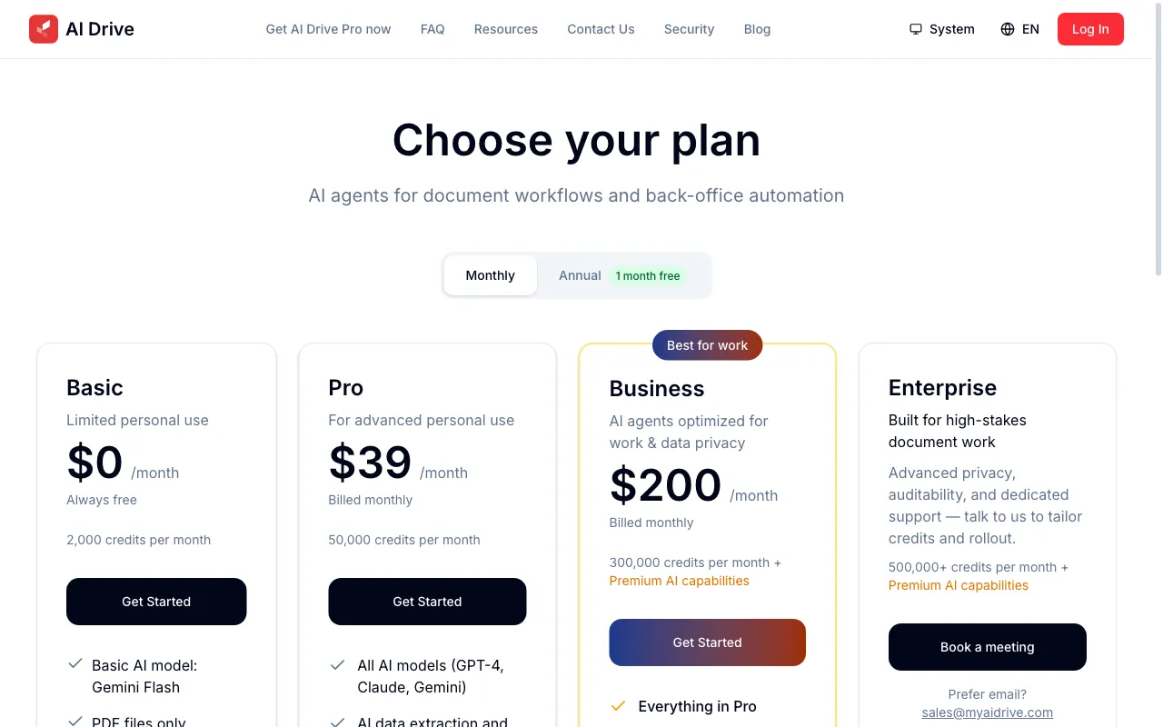 AI Drive — pricing page