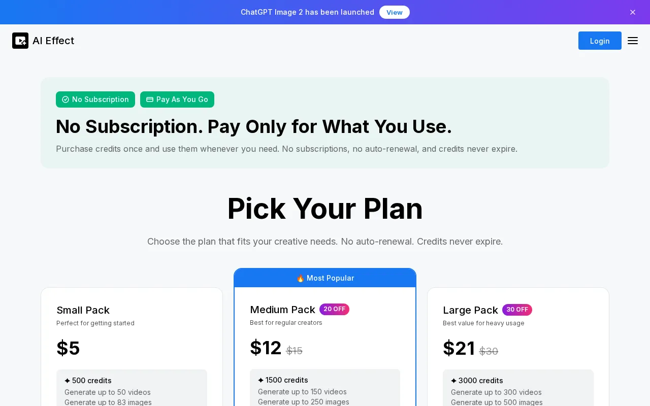 AI Effect — pricing page