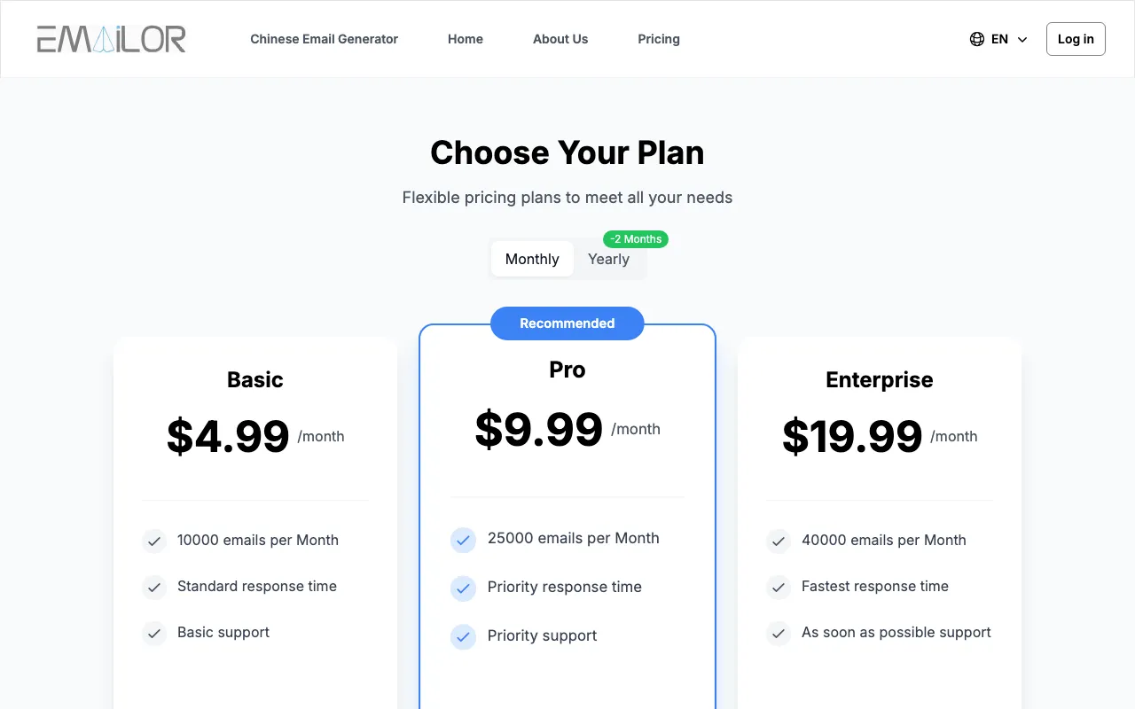 aiemailgenerate.com — pricing page