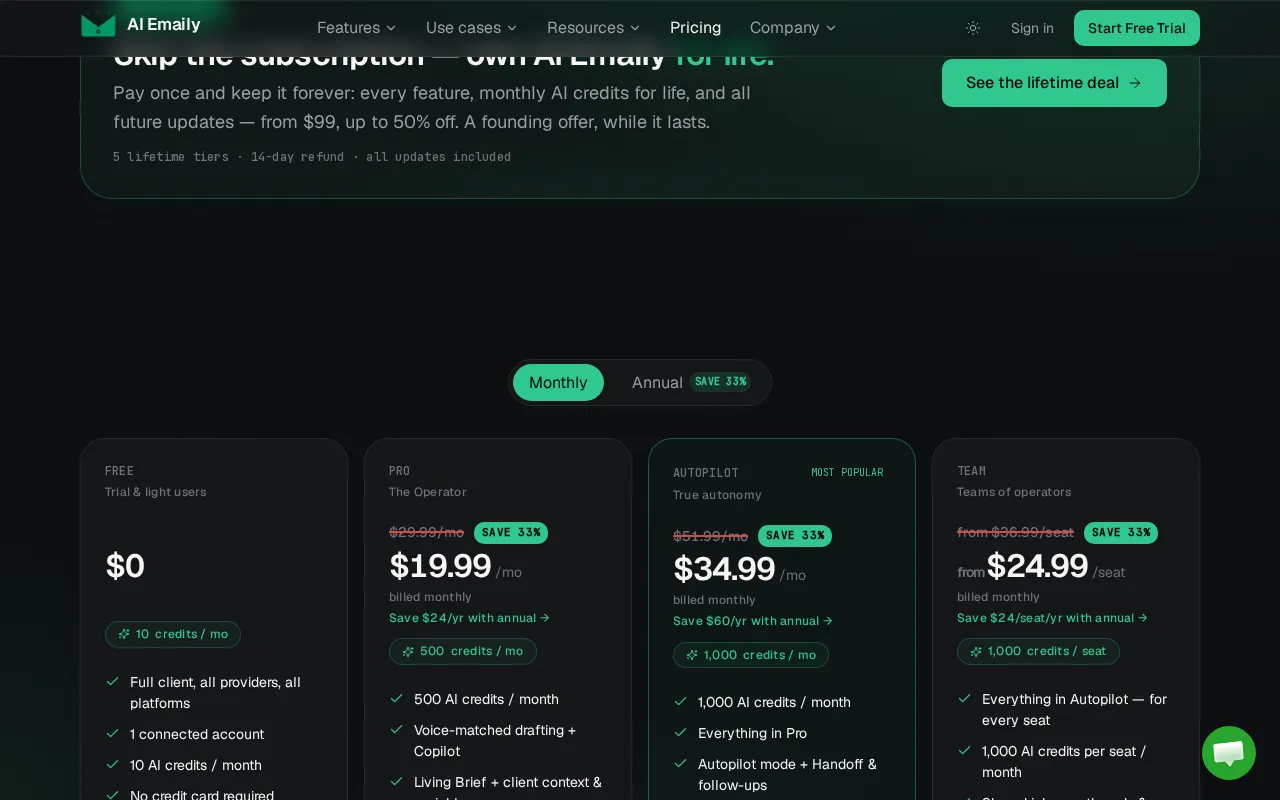 AI Emaily — pricing page
