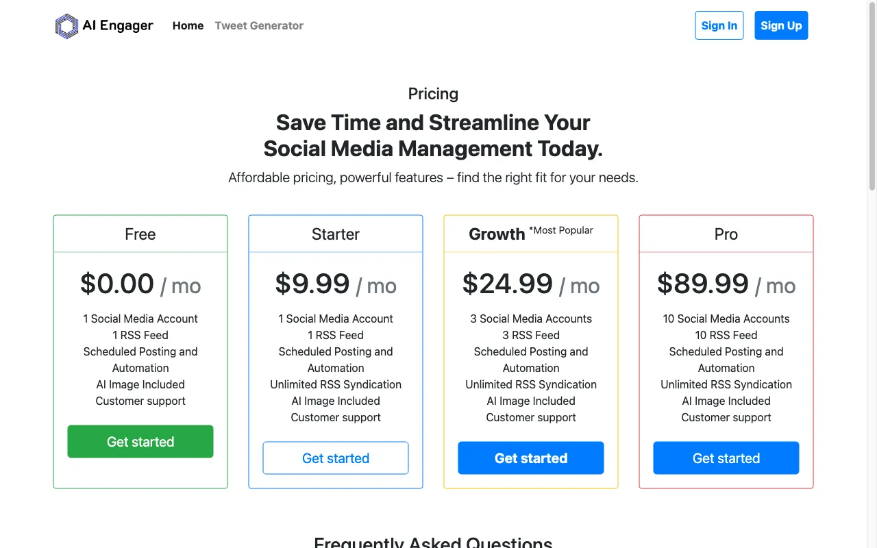 AI Engager — pricing page