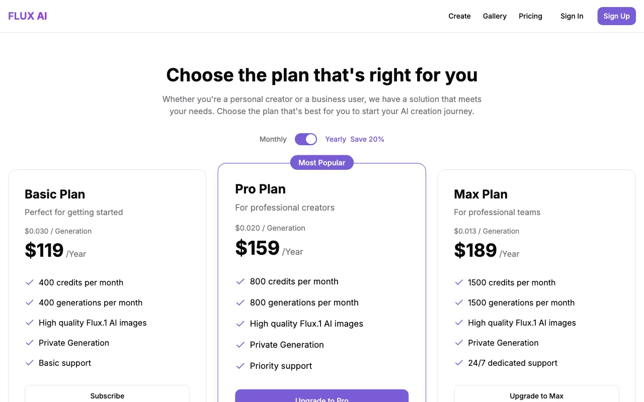 AI Flux.1 — pricing page