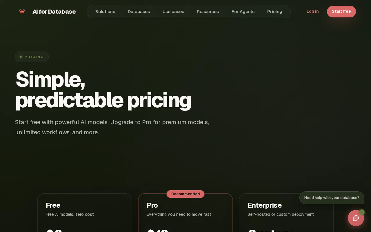 AI for Database — pricing page