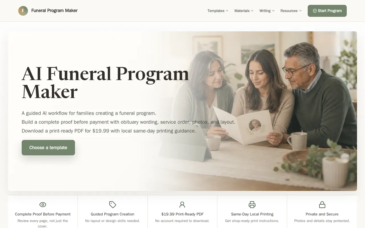 AI Funeral Program Maker — preview screenshot