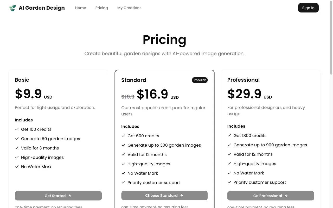 AI Garden Design — pricing page