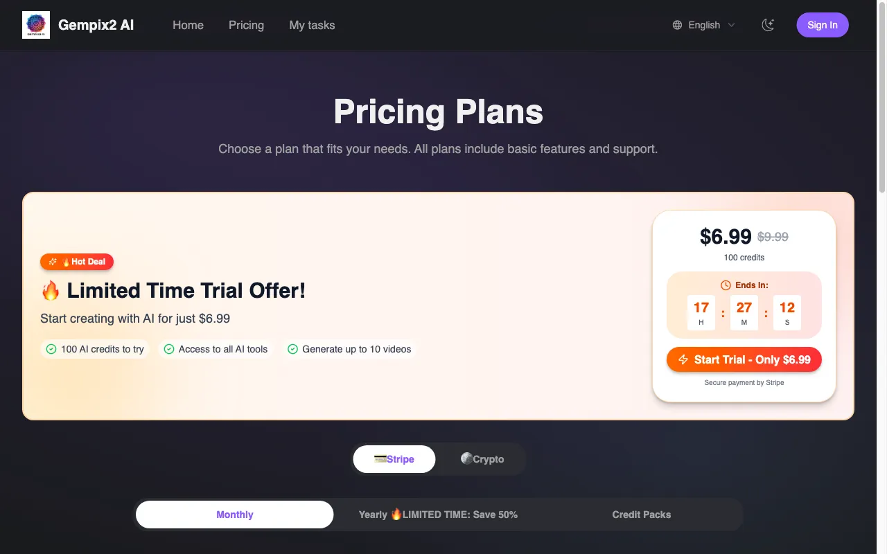 AI Gempix2 — pricing page