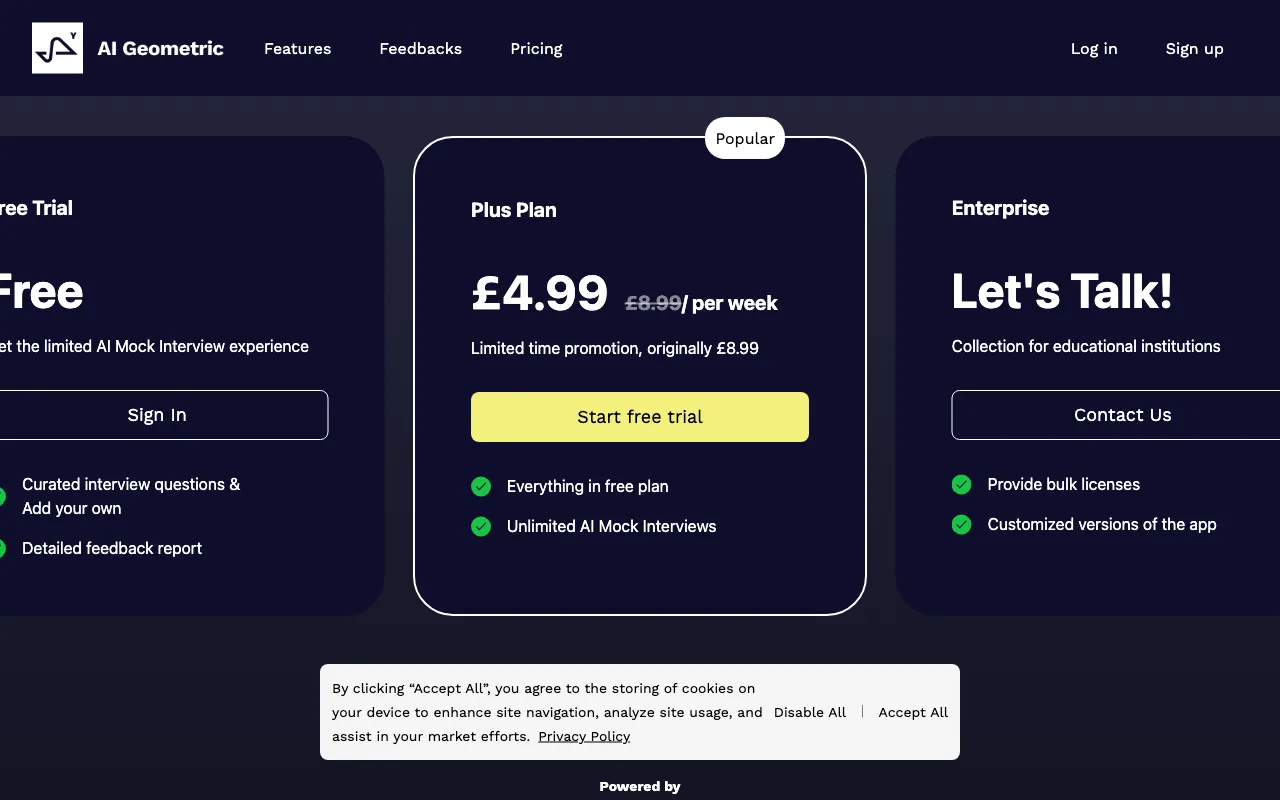 AI Geometric — pricing page