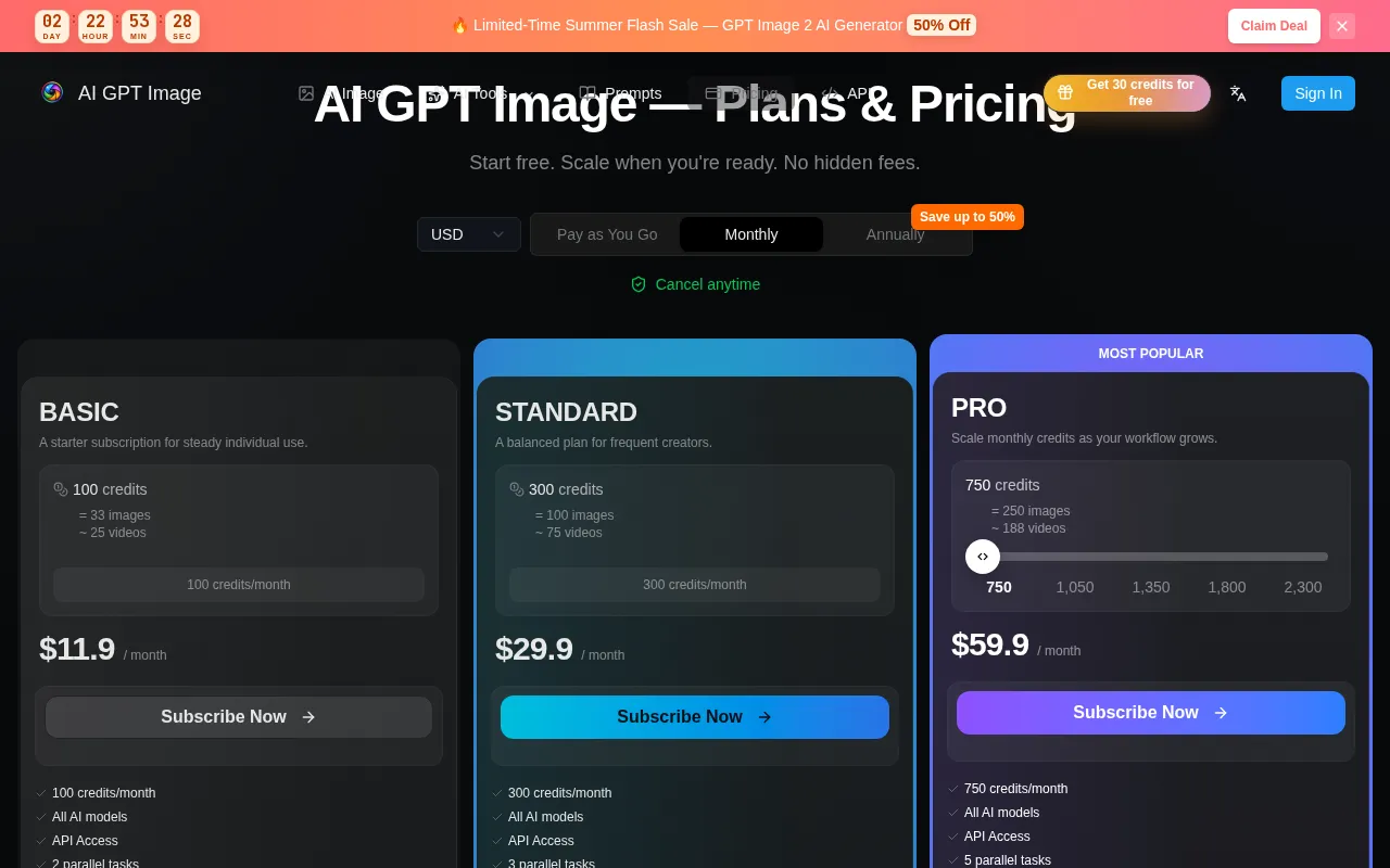AI GPT Image — pricing page