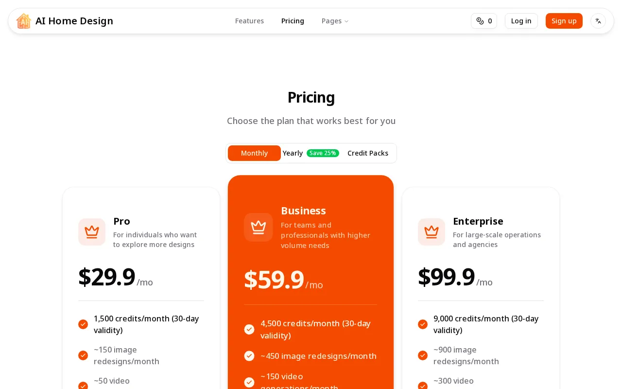 AI Home Design.io — pricing page