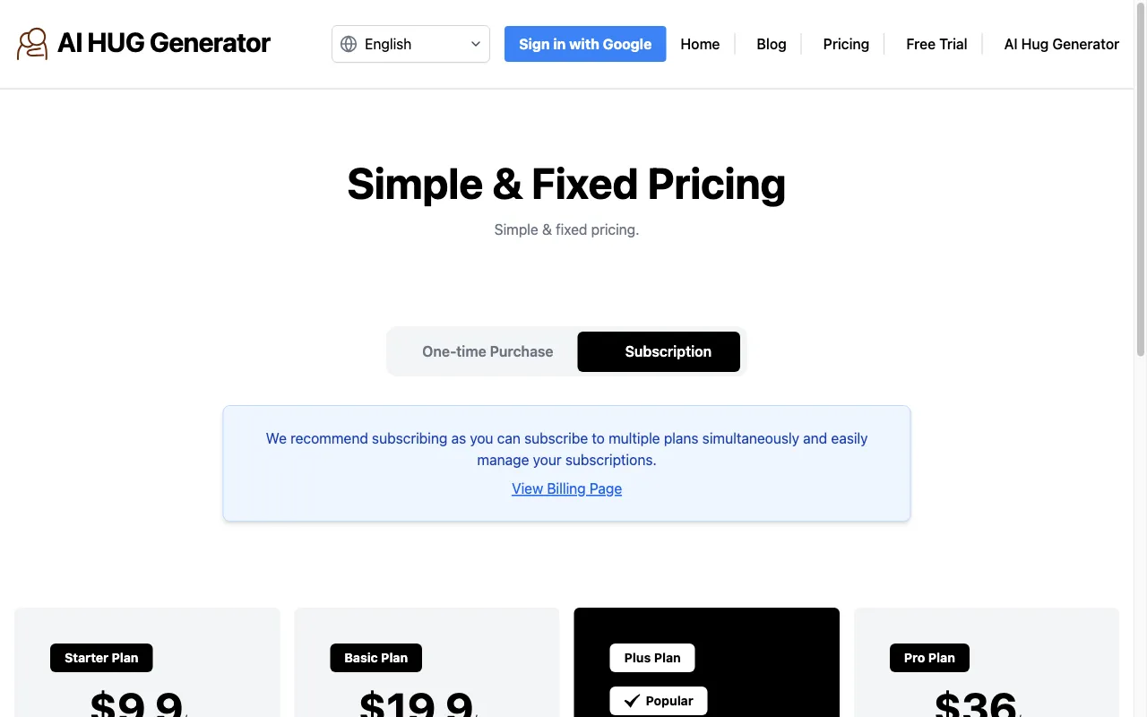 ai-hug.org — pricing page