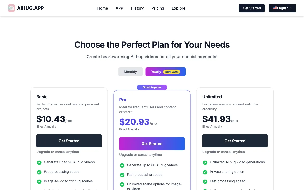 AIHUG.APP — pricing page