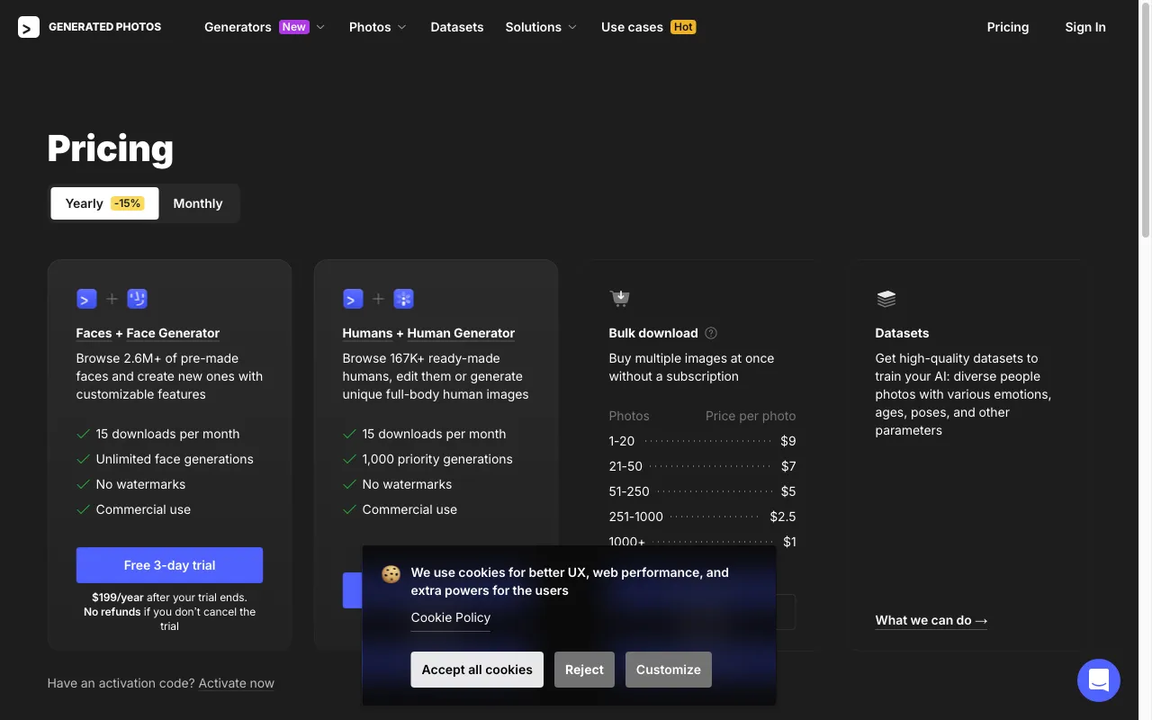 AI Human Generator — pricing page