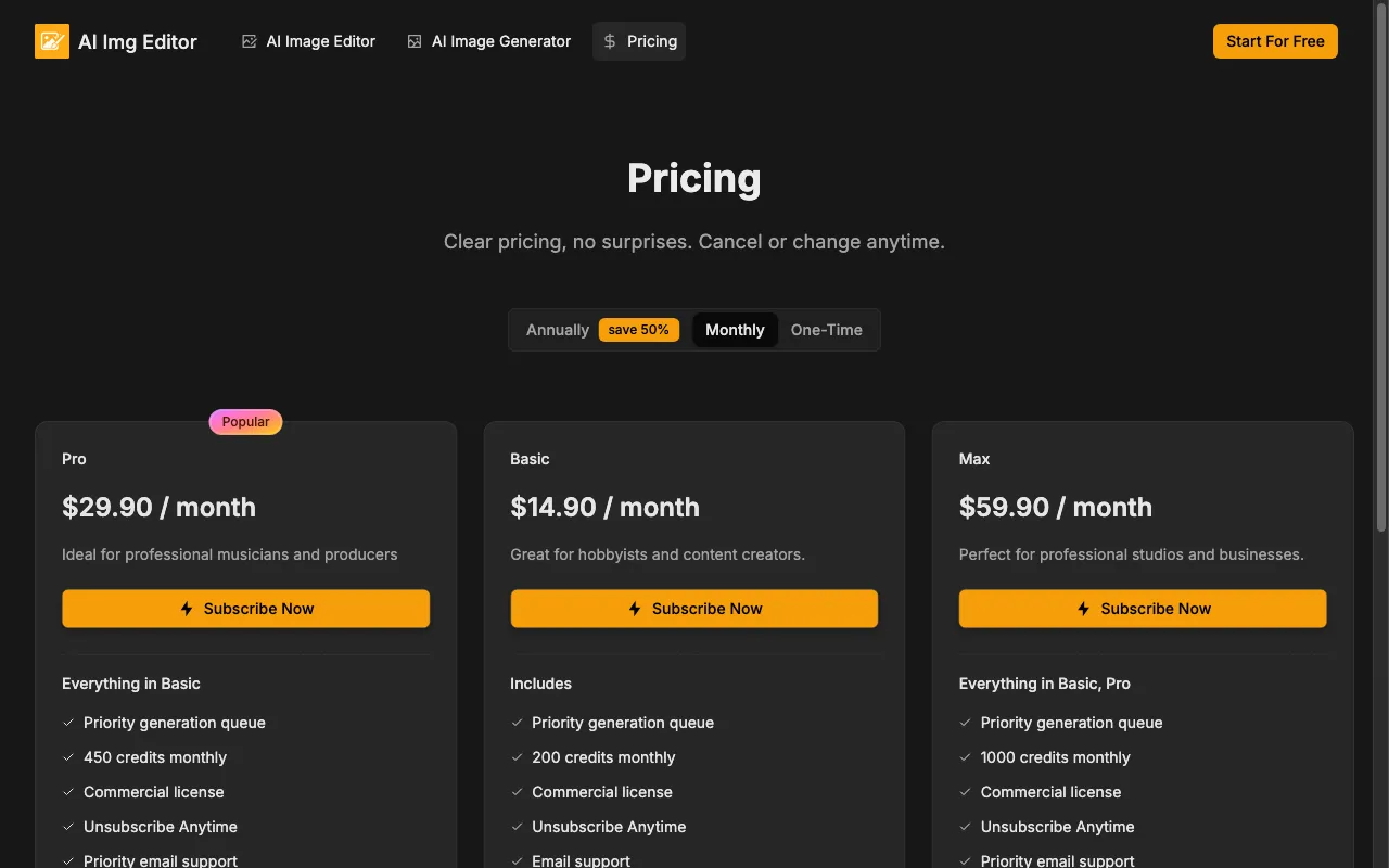 AIImgEditor.ai — pricing page