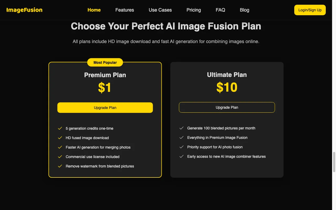 ImageFusion — pricing page