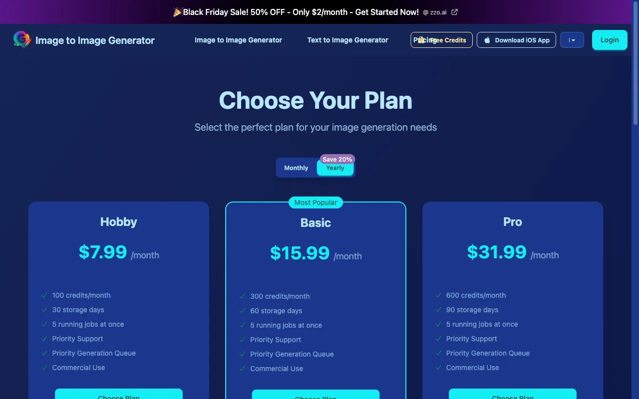 AI Image to Image Generator — pricing page
