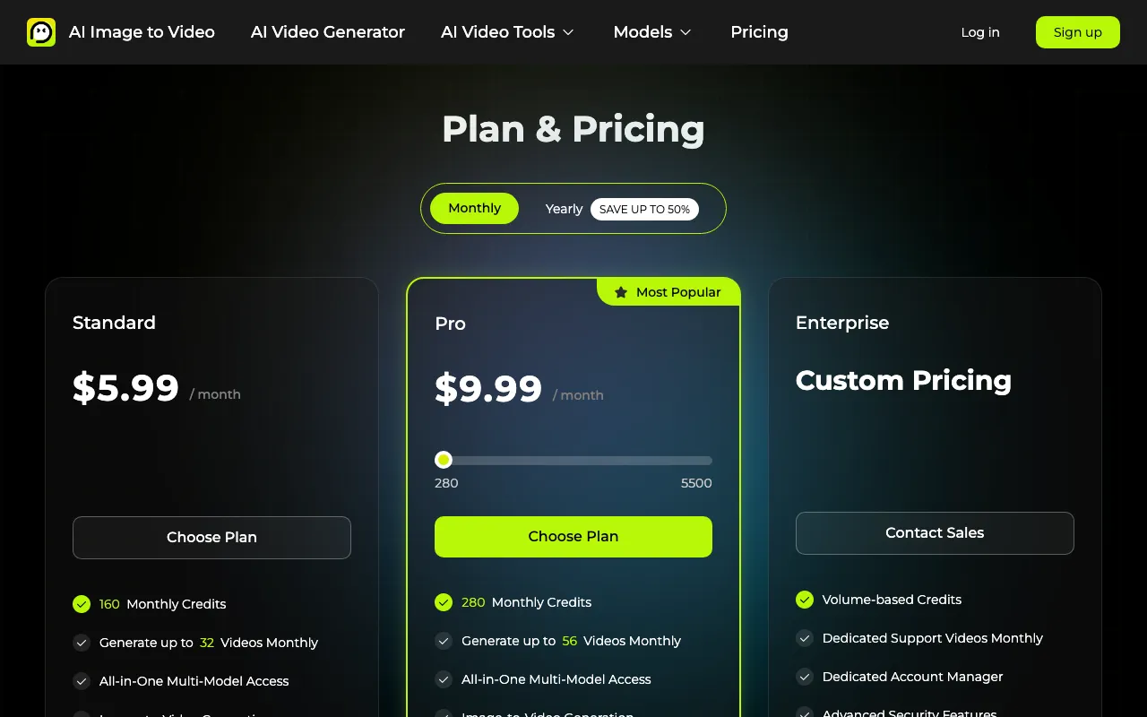 AI Image To Video — pricing page