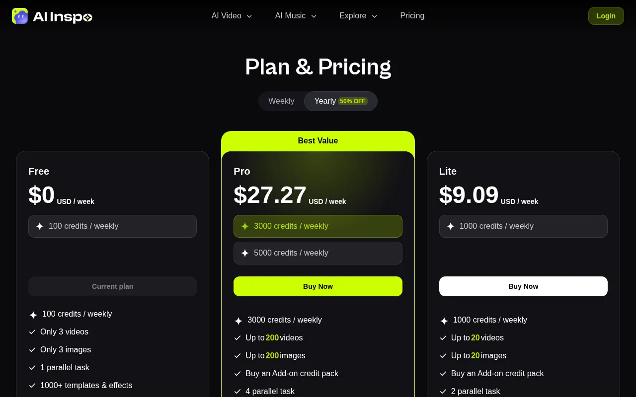 AI InSpo — pricing page